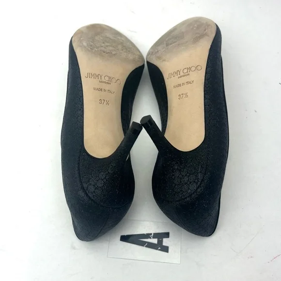 Jimmy Choo Isabel Black Glitter Heels sz 7.5 - Picture 11 of 13